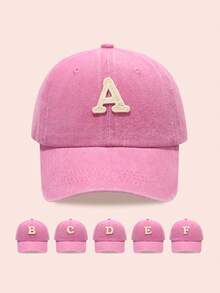 1 件男女字母印花水洗棒球帽，适合户外活动和日常佩戴的太阳帽，防晒 - 粉色 - 查看 7