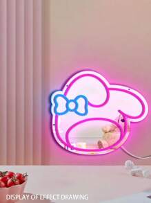 Sanrio 1pc Bedroom Wall Mirror Anime Melody Rabbit Neon Lights, Dressing Table, Dressing Room, Living Room, Hallway, Neon Lights, Mirror Strip Dimmable LED Light Strip, Home Bathroom Decoration, Dressing Light USB/Battery Powered LED Neon Lights, Pink Bedroom Wall Decoration, Suitable For Rooms, Valentine's Day Parties, Birthdays, Wedding Gifts, Home, Christmas Decoration, Giving To Girlfriends, Wives, Friends, Family, Lovers