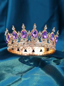 1pc Elegant Women Rhinestone Decor Crown Design Luxury Headband, For Decoration Royal Tiaras Valentine's Day Accessories - 金色 - 查看 26