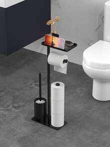1pc Toilet Paper Holder, Bathroom Tissue Storage Organizer, Free-Standing Toilet TissuePaper Roll Storage Shelf, Bathroom Accessories, Home Decor, Furniturefor Home Bathroom Decor Fall Decor - Black - View 3
