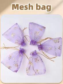 5/10/20/50/100 Pieces Butterfly Multi-Color Gauze Bags, Gift Packaging Bags, Gift Bags, Home And Daily Necessities, Nylon Bag Storage Bags, Festival And Party Supplies, Wedding Supplies, Gift Decoration Packaging, Small Packaging Bags, Jewelry And Accessory Packaging, Gift Hanging Bags, Birthday Gift Jewelry Drawstring Bags - Purple - View 10