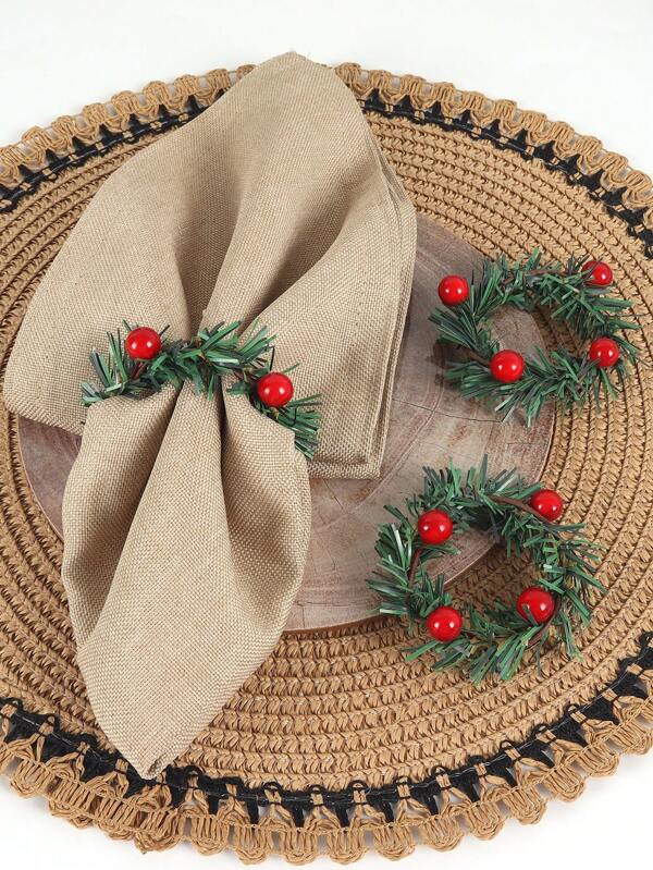 1/4/6/12/60/120pcs Christmas Wreath Napkin Rings, Suitable For Christmas, Weddings, Parties, Holidays, Picnics, Camping, Country Gatherings, Birthday Banquets, Simple Napkin Holders For Table Decor