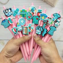 8/15/30pcs Pink Series Medical Pens, Quick Dry Plastic Ballpoint Pens With Medium Tip, Medical Design Neutral Pens Suitable For Nurses And Healthcare Professionals, Fun Office Supply Gift For Coworkers And Team Members,For School Supplies,Back To School