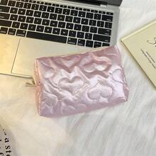 1个韩版绗缝PU爱心化妆包，防水，可装口红，女士化妆包，小巧收纳化妆盒，女士旅行包，铅笔盒，日常大容量化妆刷收纳包，旅行洗漱包整理包，化妆包，铅笔袋，化妆包，旅行必备 - 彩色 - 查看 12