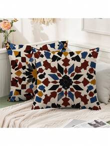 2 Stücke Marokkanischer Stil Patchwork Muster Kissenbezüge - Heimdekoration, verschiedene Größen, verdeckter Reißverschluss - strapazierfähiges Material - perfekt für Sofa, Wohnzimmer, Schlafzimmer, Büro Dekorative Kissenbezüge (Innenkissen nicht enthalten) - Verschiedenfarbig - Übersicht 1