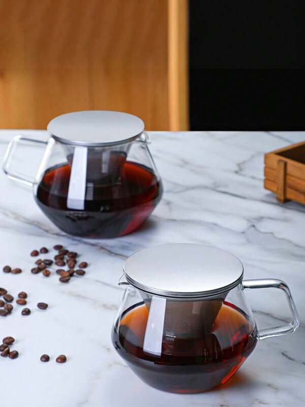 1pc Glass Pour Over Coffee Pot, Coffee Carafe With Filter