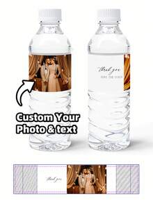 30pcs/20pcs/10pcs Customized Photo Water Bottle Labels, Personalized Celebration Labels, DIY Water Bottle Wrap Stickers, Size 21x5cm, Suitable For Wedding, Birthday, Christening, Wedding, Thank You Stickers And Other Occasions, Multi-Functional, Adjustable, Mildew-Proof, Decorative, Adhesive, Reusable