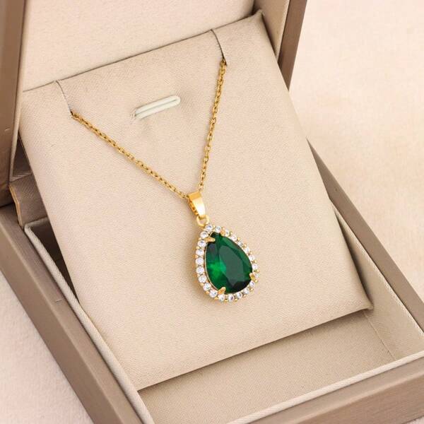 1pc Elegant Jade Stone Necklace For Women, Fashionable High-End Collarbones Chain, Great Gift For Holiday, Birthday, Party Accessories