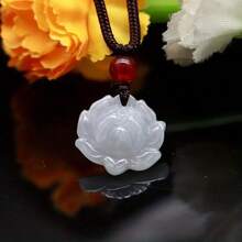 1 Piece Of Luxury Lotus Pendant Necklace, Exquisite Jewelry Gift (Packaging Does Not Include Box) Lotus Pendant Necklace Jade Lucky Charm Red Soft Silk Men And Women Green Amulet Jewelry Gift - White - View 8
