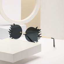 圆形火焰形化妆舞会眼镜，无框时尚派对眼镜，铜色时尚眼镜适合派对和所有季节不对称形状的墨镜 - 彩色 - 查看 11