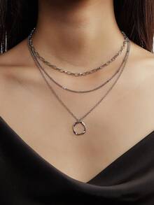 1 件时尚方形吊坠设计不锈钢多层吊坠项链首饰，适合女性聚会、度假和送礼