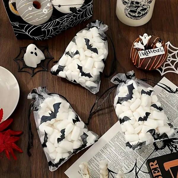10/30 Stücke Halloween Fledermaus Chiffon Geschenktüte mit Zugband - perfekt für Süßigkeiten, Schmuck und Partygaben