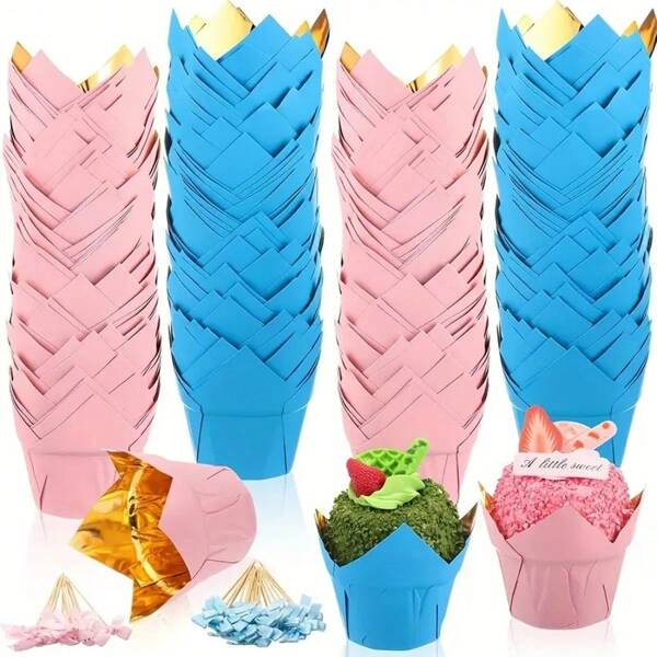 50PCS Aluminum Foil Tulip Muffin Cups, Cake Cups, Cake Liners, Home Dessert Table Cups, Oven Tulip Paper Cups, Party Cake Cups Suitable For Christmas, Halloween, Weddings, And Birthdays With Elegant Design, A Must-Have For Holiday Baking