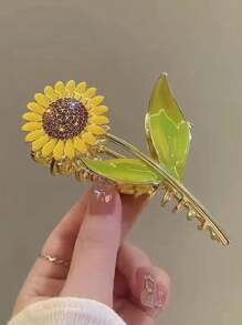 发夹 1 件优雅花卉设计发夹，甜美个性化发夹发夹，适合沐浴、工作、日常通勤、派对、活动，锌合金波西米亚风格花朵印花发饰发饰优雅爪夹，学校用品，学院秋季配饰秋冬度假装女士