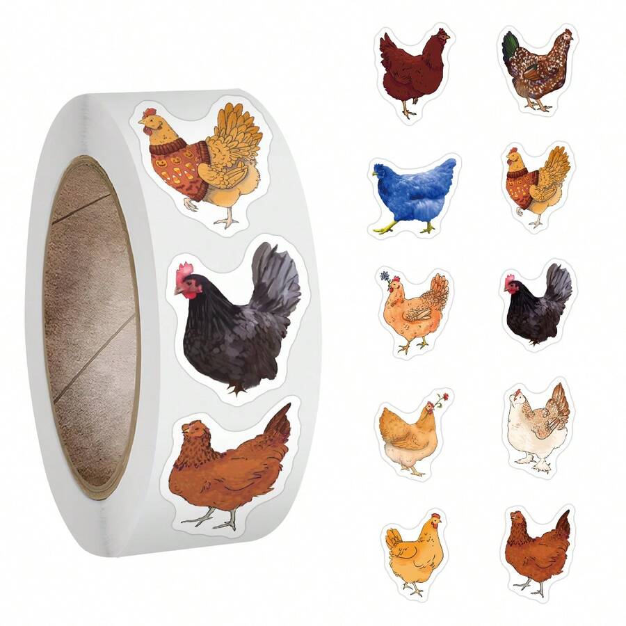 Rollo de 500 pegatinas de pollos de dibujos animados, pegatinas de ...