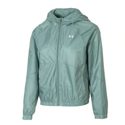 Under Armour Áo khoác trùm đầu dệt kim dành cho nữ UA Rival Sport Windbreaker JKT, Áo khoác ngoài có mũ trùm đầu thể thao thường ngày, 1382698-348