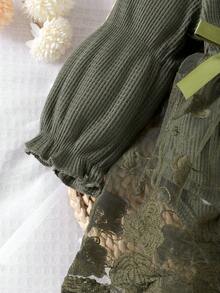 1pc Baby Girl Elegant Lace Patchwork Long Sleeve Bodysuit+Headband+Socks, Autumn/Winter - Green - View 6