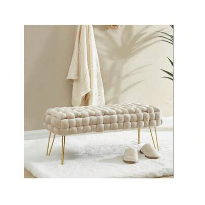 Moderner Velvet Sitzbank – Quadratischer Ottoman mit Goldfarbenen Metallbeinen, Gepolsterte Samtbank für Wohnzimmer, Schlafzimmer und Ankleidezimmer