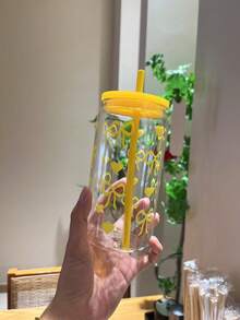 1 个 16 盎司紫色蝴蝶结印花塑料水瓶，带可重复使用的彩色吸管，适合储存冰块、果汁、咖啡等。送给姐妹和朋友的理想礼物，便携式汽车杯，办公室咖啡杯 - 彩色 - 查看 14