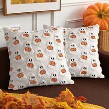 1 pièce Housse de coussin décorative en forme de petit fantôme citrouille pour l'automne, housse de coussin moelleuse et douce pour la décoration de la pièce pendant la récolte d'automne, la Thanksgiving/Halloween. Décoration d'Halloween pour la maison. - Multicolore - Voir 5