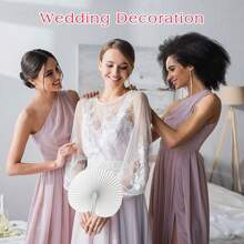 5/10/20pcs Customized White Folding Paper Fans With Heart-Shaped Plastic Handles, Suitable For Weddings, Souvenirs, Parties, Durable, Colorful, Cute For Birthday, Children's Day, Father's Day, Graduation, Wedding, Housewarming