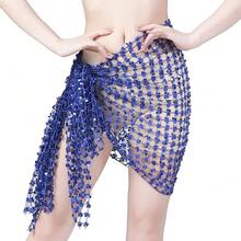 女士镂空肚皮舞臀巾女士肚皮舞流苏臀裙服装配饰亮片短裙 - 彩色 - 查看 6