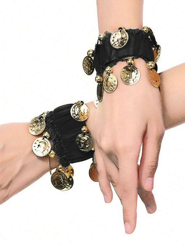 1 paar buikdansarmbanden, Boheemse munt, kwastjesmanchet, elastische armband, cosplay sieraden, kostuumaccessoires, Halloween-accessoires, feestbenodigdheden