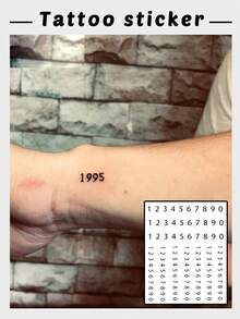 1pc Temporary Number Tattoo, Fashion Design Suitable For Men And Women, Waterproof, Sweat-Proof, One-Time-Use, Washable Tattoo Sticker - Black - View 1
