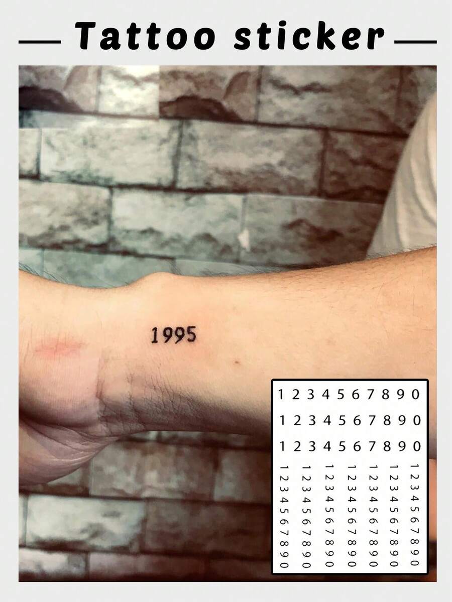 1pc Temporary Number Tattoo, Fashion Design Suitable For Men And Women, Waterproof, Sweat-Proof, One-Time-Use, Washable Tattoo Sticker - Black - View 1