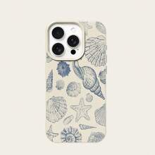 1pc Vintage Blue Seashell Pattern TPU Phone Case Compatible With Apple/ Phones,International Version, Not The Domestic Version - White - View 5