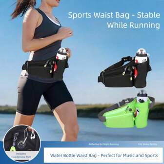 Botella de agua para correr con portabotellas, mochila de hidratación para senderismo, caminata, riñonera, reflectante, riñonera ajustable con portabotellas, adecuada para cinturón de teléfono, cinturón de running para exteriores