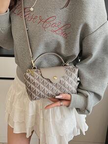 女士面料尼龙简约斜跨单肩包，磁性按扣饺子造型，休闲可爱时尚手提包 - 灰色 - 查看 2