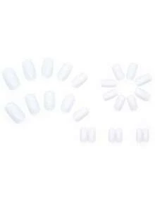 24Pcs Medium Length Square Full Cover Solid Color Press-On Nails Set With 1Pc Jelly Gel And 1Pc Nail File, Shine Bright Nail Supplies Nails - White - View 2