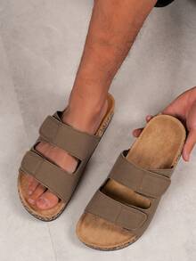 男士夏季拖鞋，时尚简约百搭，魔术贴双带设计，高端拖鞋，浴室拖鞋 - 駝色 - 查看 1