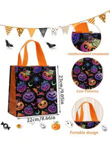 8pcs-Halloween Trick Or Treat Bags,Halloween Tote Gift Bags With Handles Reusable Nonwoven Candy Bags For Gift Packaging Halloween Party Supplies