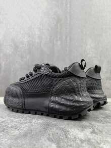 时尚精选，男士透气网眼轻便厚底休闲增高运动鞋 - 黑色 - 查看 5