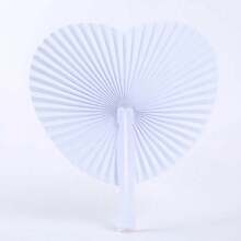 5/10/20pcs Customized White Folding Paper Fans With Heart-Shaped Plastic Handles, Suitable For Weddings, Souvenirs, Parties, Durable, Colorful, Cute For Birthday, Children's Day, Father's Day, Graduation, Wedding, Housewarming