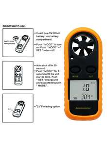 Anemômetro Digital Portátil 0-30m/s – Medidor de Velocidade do Vento e Temperatura Com Visor LCD Retroiluminado / Para Climatologia/ Náutica/ Drones e Esportes ao Ar Livre (-10°C a 45°C) - Amarelo - Visão 7