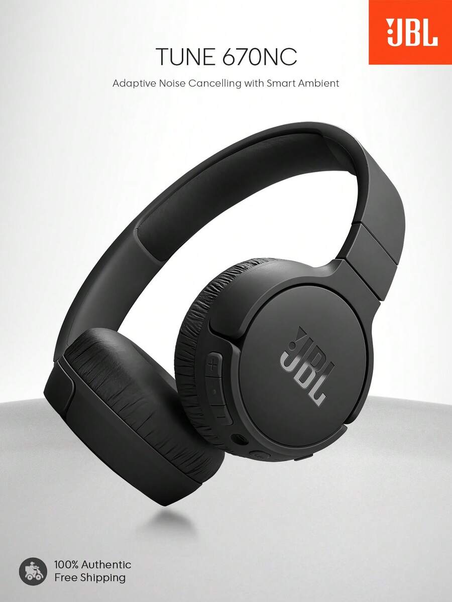 JBL Tai nghe Bluetooth chụp tai chống ồn Tune 670NC, chế độ không dây và có dây, pin sạc nhanh 70 giờ, thiết kế gọn nhẹ, lý tưởng cho PC/máy tính xách tay, chơi game, học trực tuyến, nghe nhạc, du lịch - màu đen - Xem 1