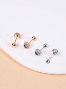 1 Pair Versatile Copper Inlaid Cubic Zirconia Stud Earrings For Women - Yellow Gold - View 4