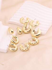 5pairs C-Shape Water Drop Twisted Geometric Earring Sets