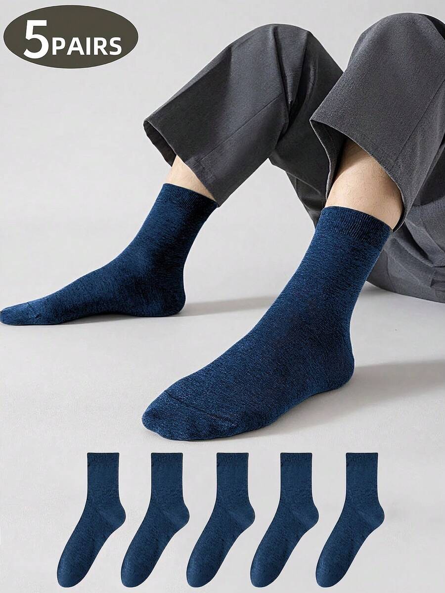 1 Pair/5 Pairs Navy Blue Casual Sports Business Comfortable Simple Versatile Daily Men's Mid-Calf Socks, Fall Socks