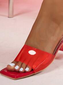 女士时尚透明绑带高跟凉鞋、女士纯色方头粗跟凉鞋、女士水晶鞋跟高跟凉鞋、女士户外防滑高跟凉鞋、女士优雅百搭高跟凉鞋、女士简约风格高跟凉鞋 - 紅色 - 查看 6