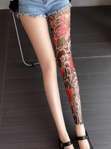 1 Stück Leggings mit floralem Tattoo-Muster, 360 Grad lebendiges buntes gemustertes Design, geeignet für Alltagstragen, Partys, Auftritte und als Geschenk