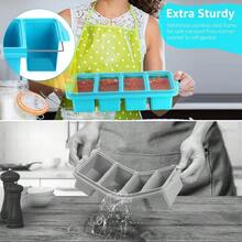 Silicone Freezer Tray With Lid - Silicone Freezer Food Molds- Large Ice Cube Tray,Silicone Freezer Container,Freeze & Store Soup, Sauce, Broth,Leftovers - Makes 4 Perfect 1 Cup