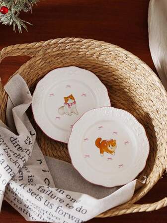 1 pieza Plato de cerámica con relieve de gato adorable, plato de postre con relieve de lazo de mariposa rosa, plato de gato de estilo nórdico exquisito adecuado para la decoración del hogar, exhibición de joyas, bandeja para tartas de cafetería, plato de desayuno, regalo