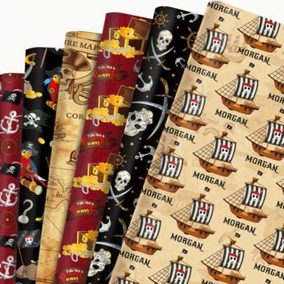 1 pezzo Set di carta da regalo a tema pirata, carta da regalo con motivo pirata, scheletro pirata, nave pirata, isola, pappagallo, adatta per feste a tema nautico retrò, matrimoni, feste da tè per spose, feste per bambini, dimensione 50,8 cm x 68,58 cm
