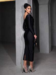 Pradaa Mesh Midi Dress By Leticia Modeler - Black - View 2