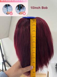 13*4 Transparent Lace Front Human Hair Wig, Pre-Plucked Brazilian Remy Hair Short Bob Wig, Wine Red Straight Hair 8-10 Inch Pixie Cut Wig