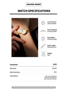 DAYAND NIGHT 2025 New Luxury Crystal Inlaid Women's Watch, Petite & Chic Fashion Bangle Watch, Quartz Wrist Watch, Gold Or Silver, Suitable For Parties, Galas Or Everyday Wear. Perfect Gift For Valentine's Day, Anniversary Or Birthday
